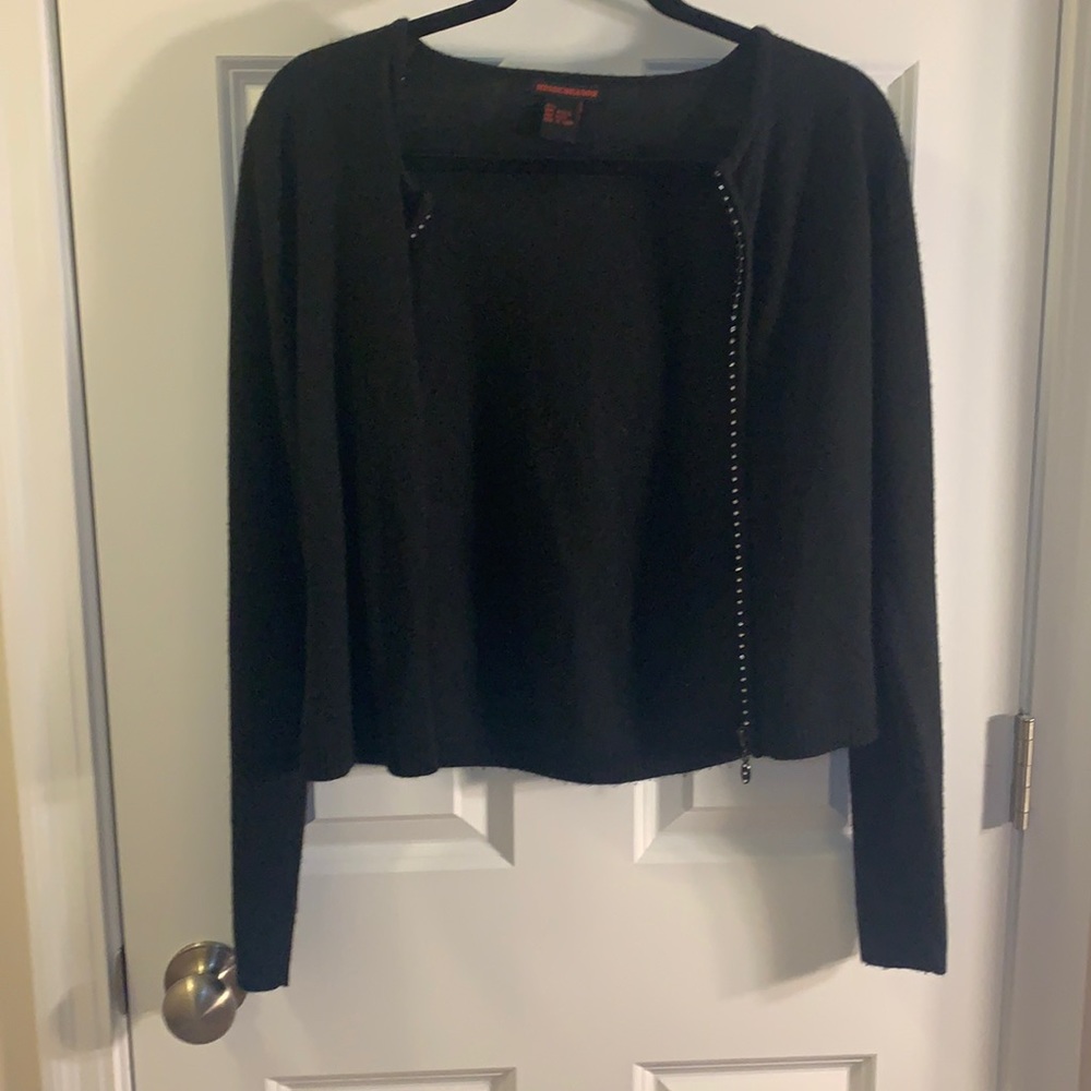 Black zip up sweater with rhinestones